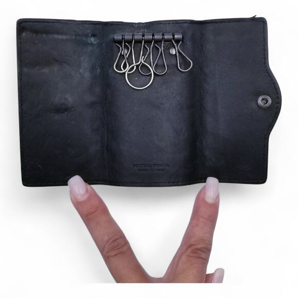 BOTTEGA VENETA Vintage Intrecciato Woven Leather Key CAse Black - Picture 6 of 7